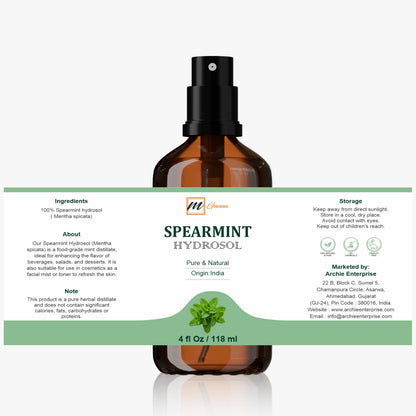 mGanna Spearmint Hydrosol 4 fl oz (118 ml) – Food Grade, Fresh Mint Aroma for Cooking & Skincare