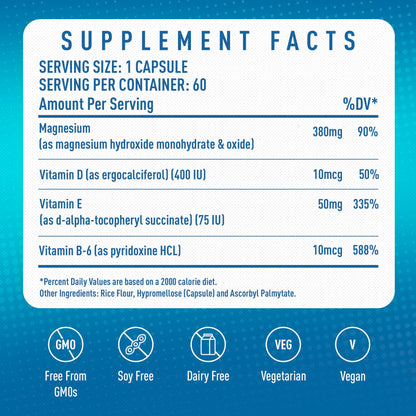 MGSPORT Magnesium Supplement Complex – High Absorption with B6, D & E | Leg Cramps & Muscle Support (60 Servings)