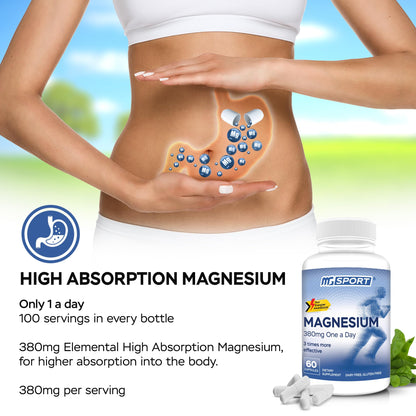 MGSPORT Magnesium Supplement Complex – High Absorption with B6, D & E | Leg Cramps & Muscle Support (60 Servings)