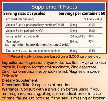 MgSport Magnesium Zinc Supplement with Vitamins B6 & B9 - Immune Support & Muscle Recovery | EZ-MG Easy on Stomach, 120 Capsules