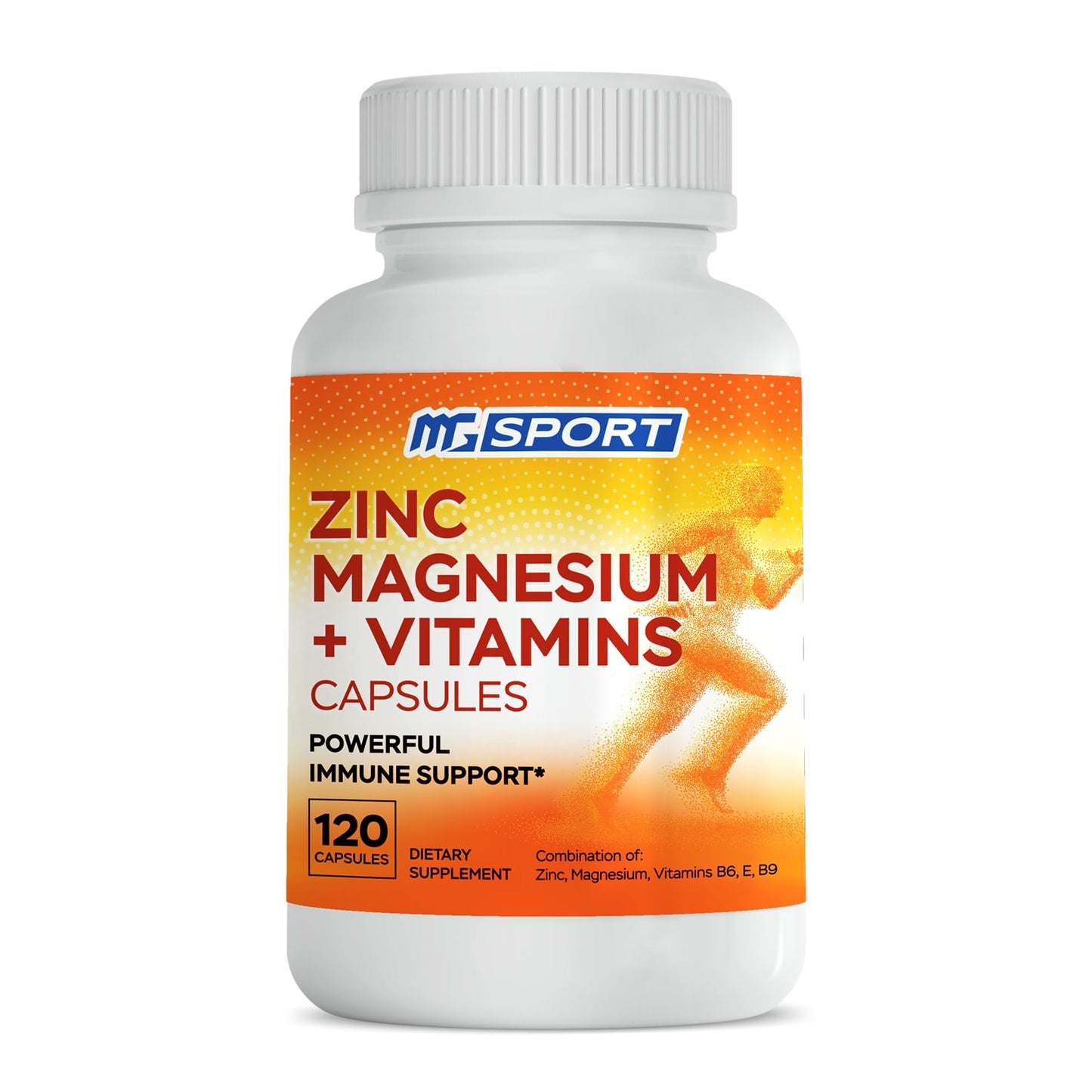 MgSport Magnesium Zinc Supplement with Vitamins B6 & B9 - Immune Support & Muscle Recovery | EZ-MG Easy on Stomach, 120 Capsules