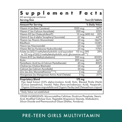 MICHAEL'S Health Naturopathic Programs Pre-Teen Girls - 120 Vegetarian Tablets - Daily Multivitamin for Healthy Growth & Development - Kosher - 60 Servings