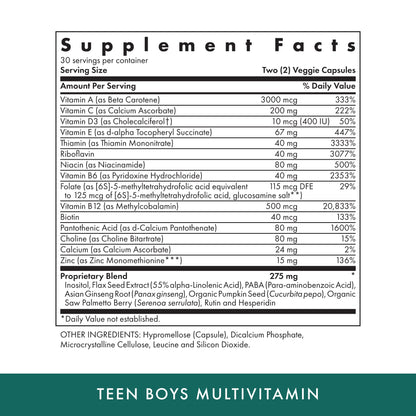 Michael's Health Teen Boys Multivitamin – 60 Vegetarian Capsules | Kosher, 30 Servings