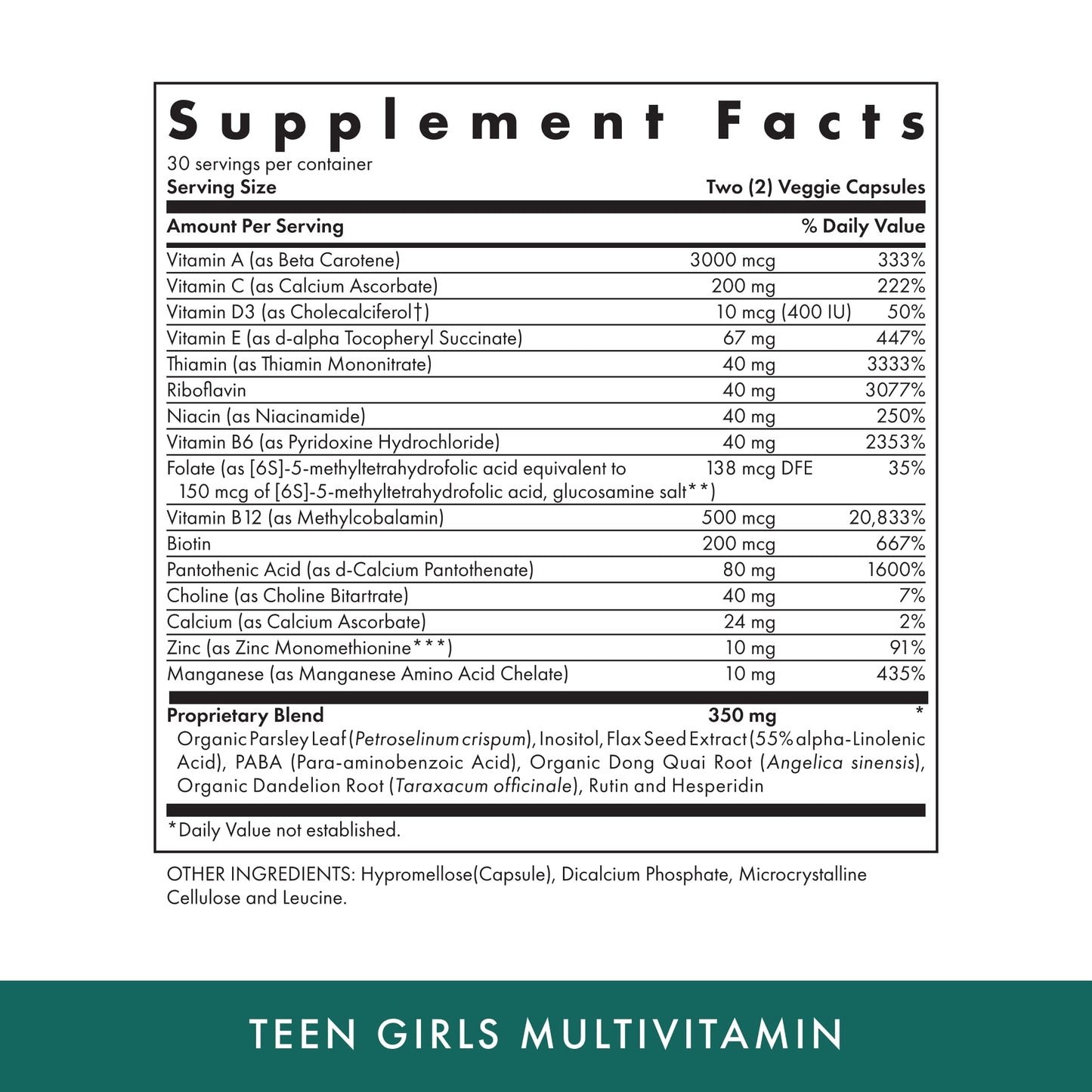 Michael's Health Naturopathic Teen Girls Multivitamin - Vegetarian, Kosher, 60 Capsules | 30 Servings