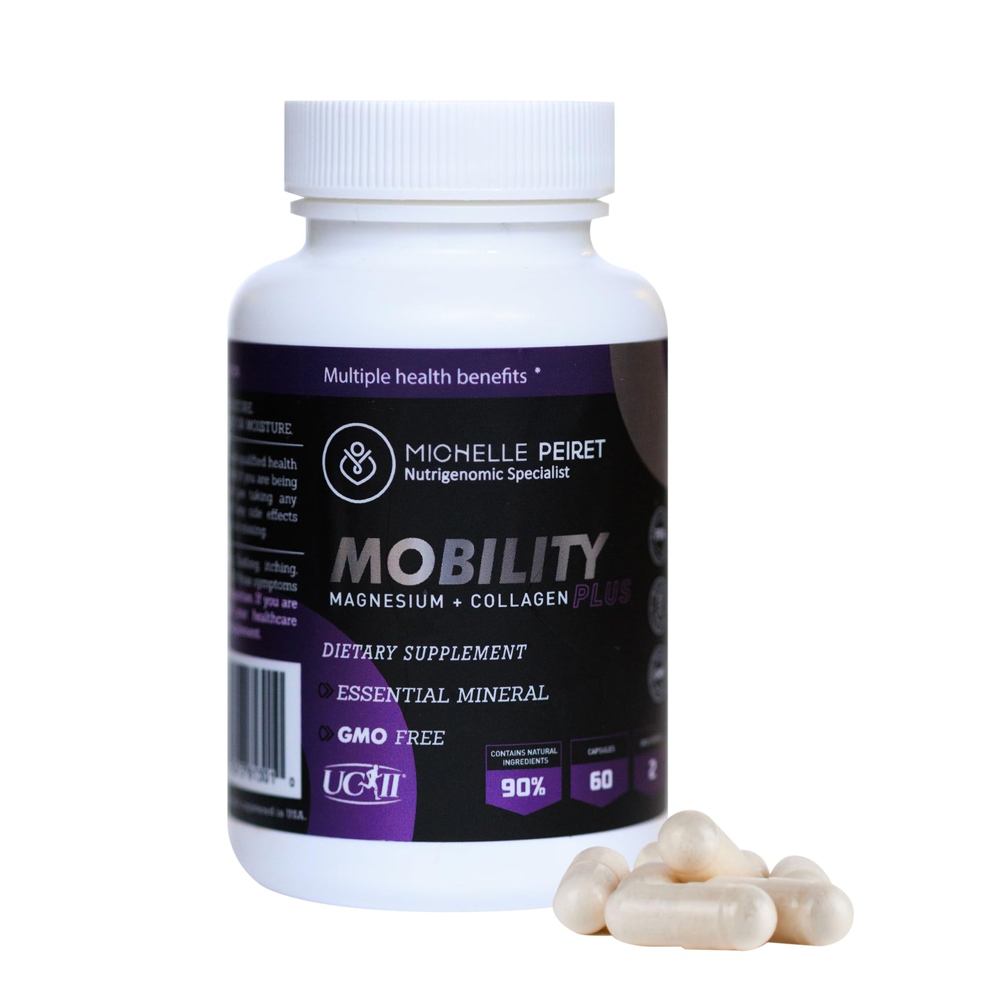 Michelle Peiret Mobility - Magnesium + Collagen Supplement with Hyaluronic Acid & Vitamin C | Gluten-Free & Non-GMO | 60 Capsules