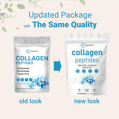 Micro Ingredients Bovine Collagen Peptides Powder 1lb – Grass-Fed, Unflavored, Type I & III | Skin, Joints & Bones Support | Paleo, Non-GMO