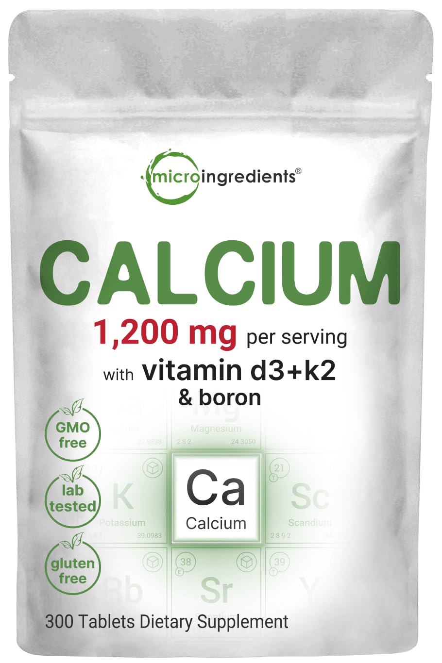 Micro Ingredients Calcium 1,200mg with D3 & K2 - 300 Tablets