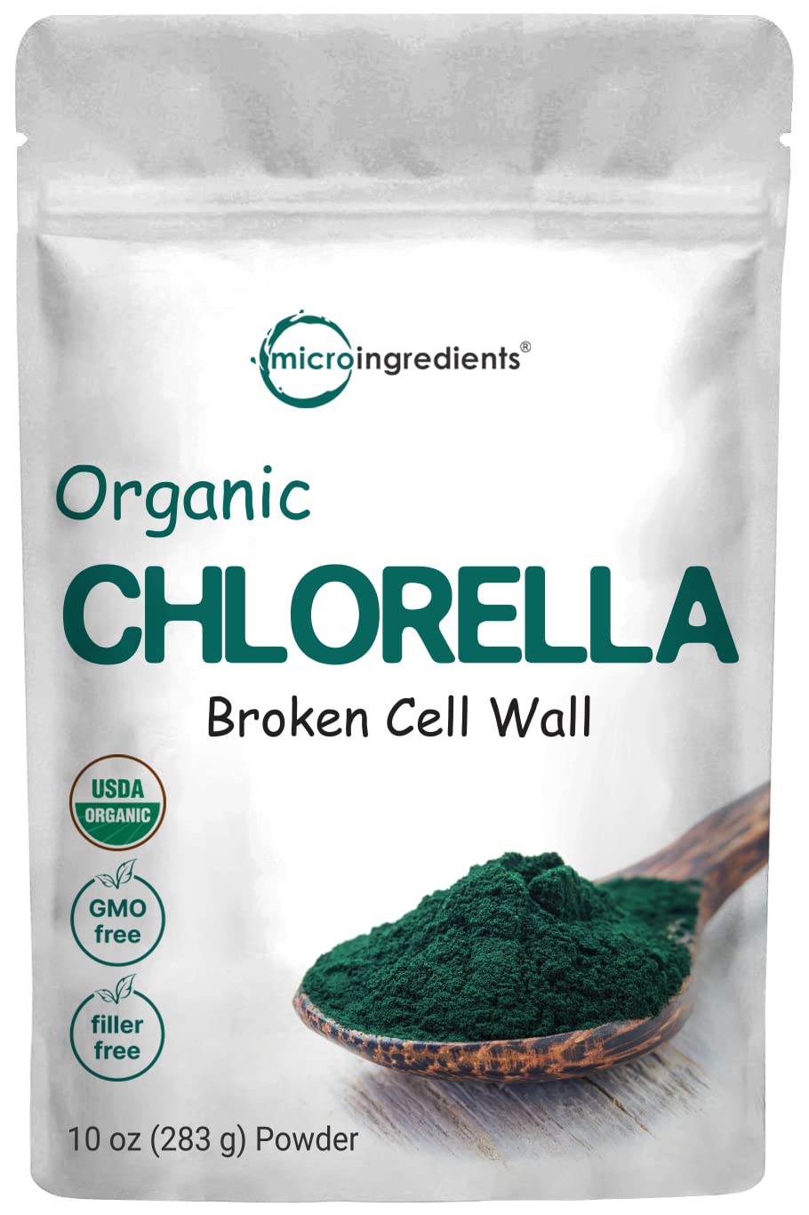 Micro Ingredients Organic Chlorella Powder – 10 oz, Broken Cell Wall, Vegan Protein