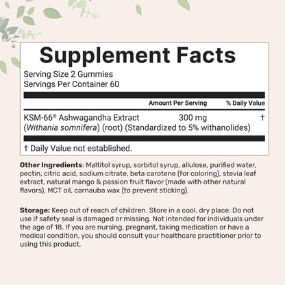 Micro Ingredients KSM-66 Ashwagandha Gummies 300mg – 120 Count | Sugar Free Mango Passion Fruit | Non-GMO