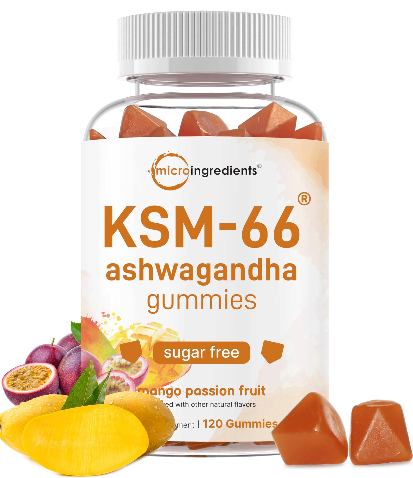 Micro Ingredients KSM-66 Ashwagandha Gummies 300mg – 120 Count | Sugar Free Mango Passion Fruit | Non-GMO