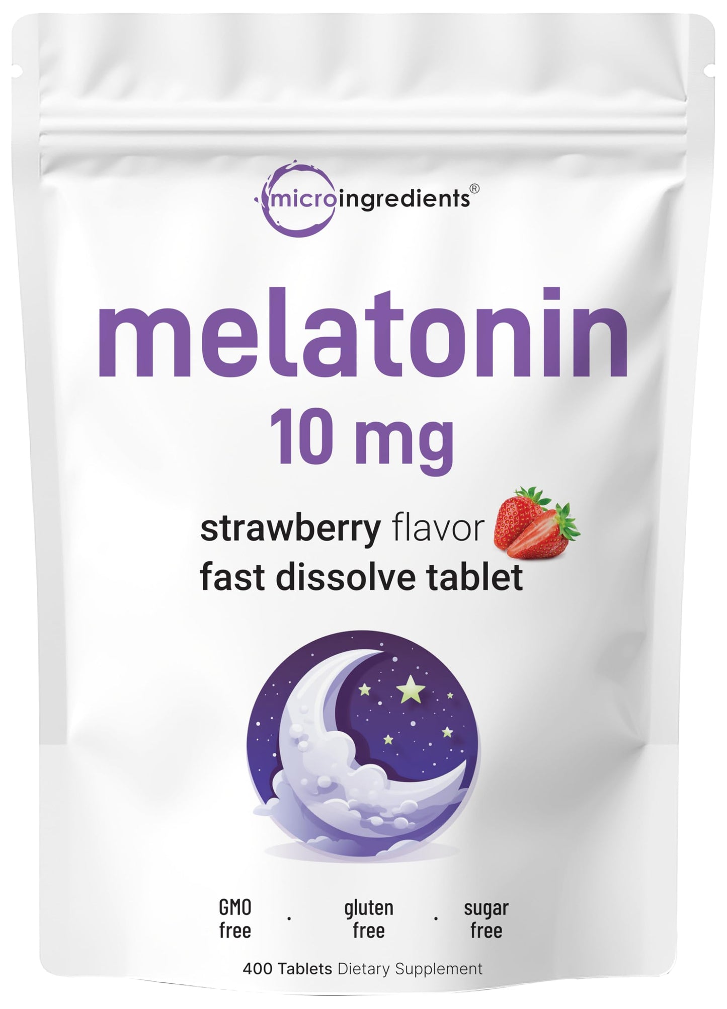 Micro Ingredients Melatonin 10mg – 400 Tablets | Strawberry Flavor | Fast Dissolve | Vegan & Non-GMO