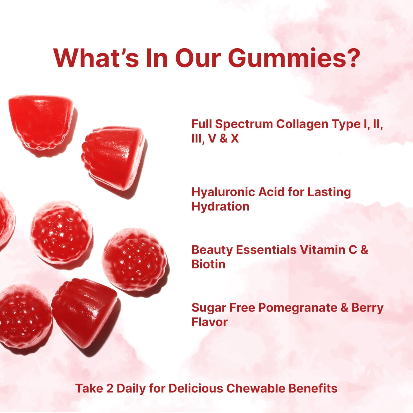Micro Ingredients Multi Collagen Gummies 120 – 8-in-1 (I–X) with Biotin, Hyaluronic Acid & Vitamin C | Pomegranate Berry