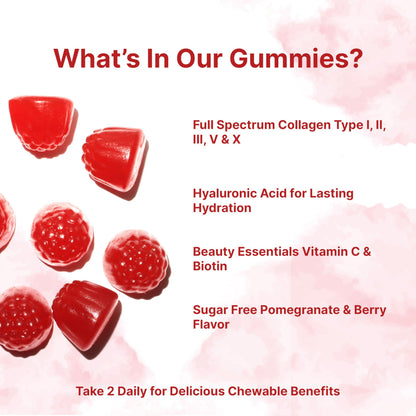 Micro Ingredients Multi Collagen Gummies 120 – 8-in-1 (I–X) with Biotin, Hyaluronic Acid & Vitamin C | Pomegranate Berry