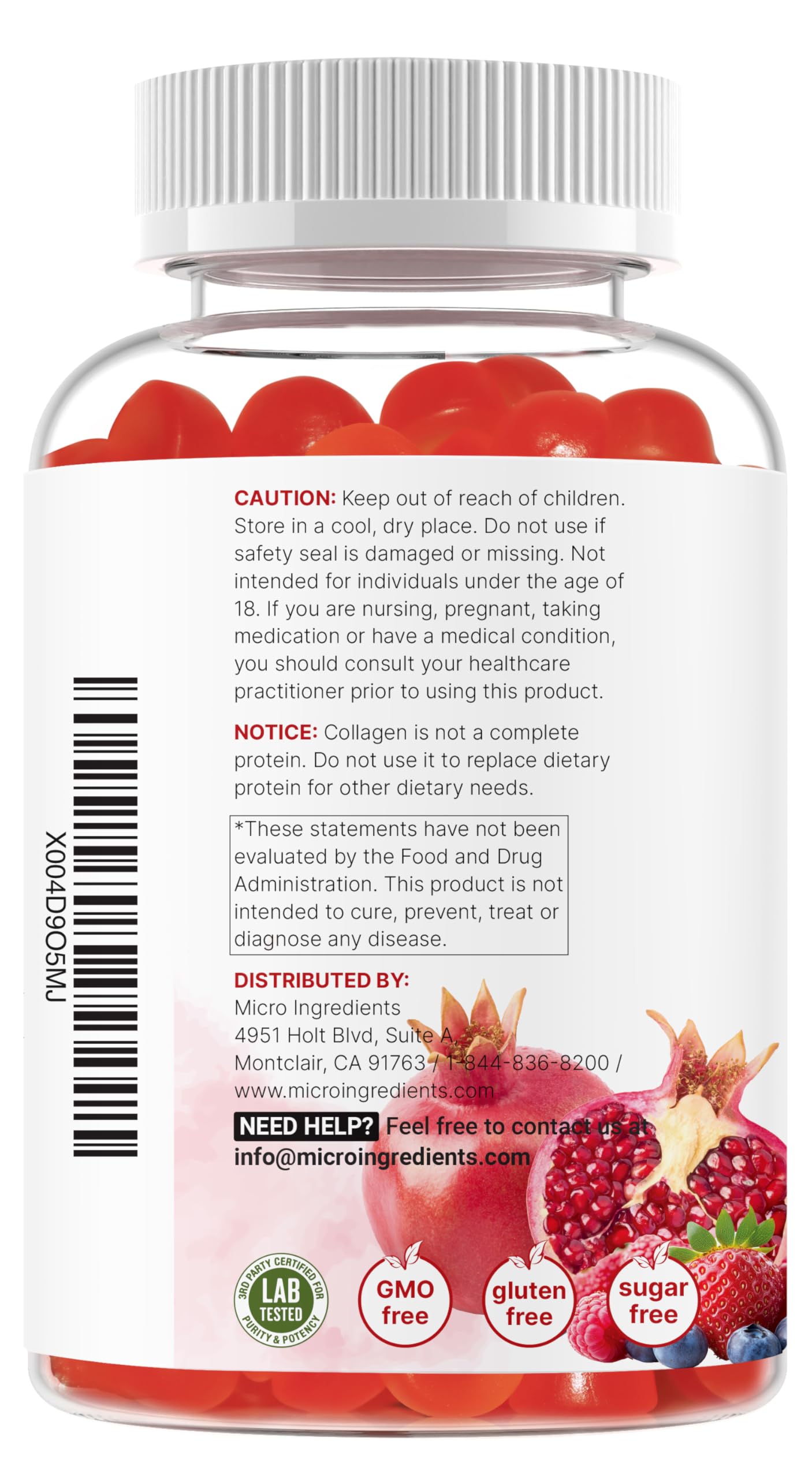 Micro Ingredients Multi Collagen Gummies 120 – 8-in-1 (I–X) with Biotin, Hyaluronic Acid & Vitamin C | Pomegranate Berry