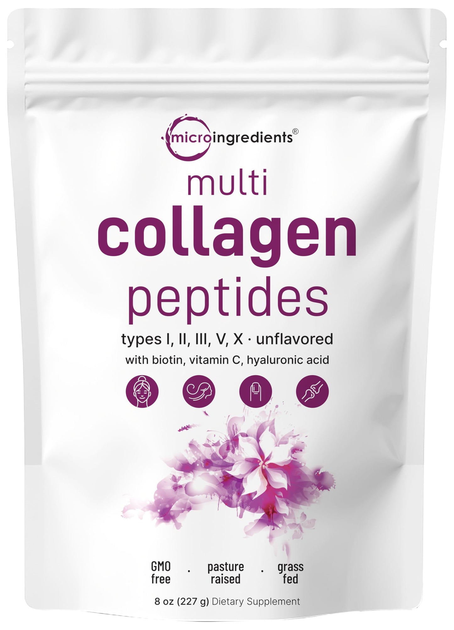 Micro Ingredients Multi Collagen Peptides Powder 8oz – Unflavored | Hair, Skin & Joint Support