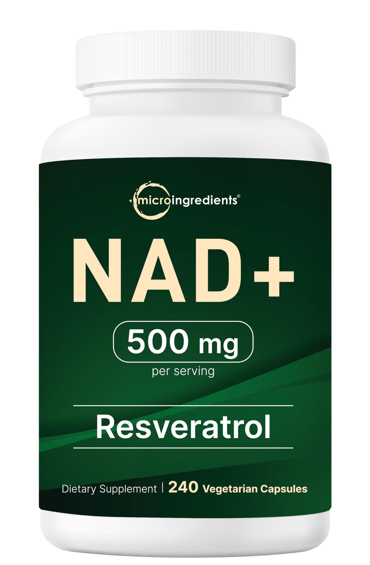 Micro Ingredients NAD+ 500mg with Resveratrol - 240 Veggie Capsules | Anti-Aging, Energy & Brain Support
