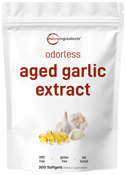 Micro Ingredients Odorless Garlic Softgels, 300 Count | 2-Year Aged Garlic Extract