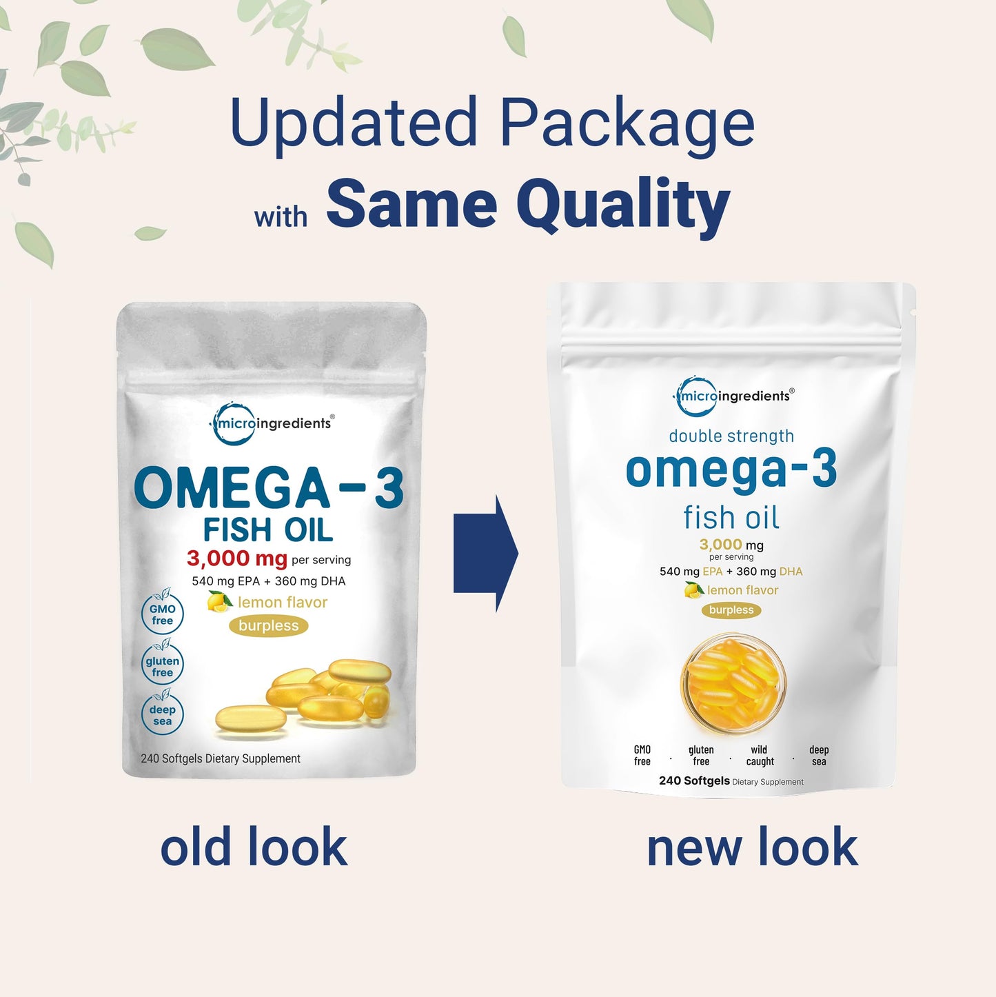 Micro Ingredients Omega-3 Fish Oil 3,000mg | 240 Softgels | Lemon