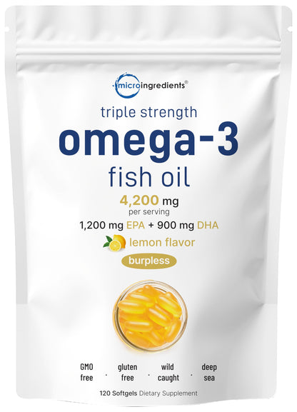 Micro Ingredients Omega-3 4200mg | 120 Softgels Lemon Burpless