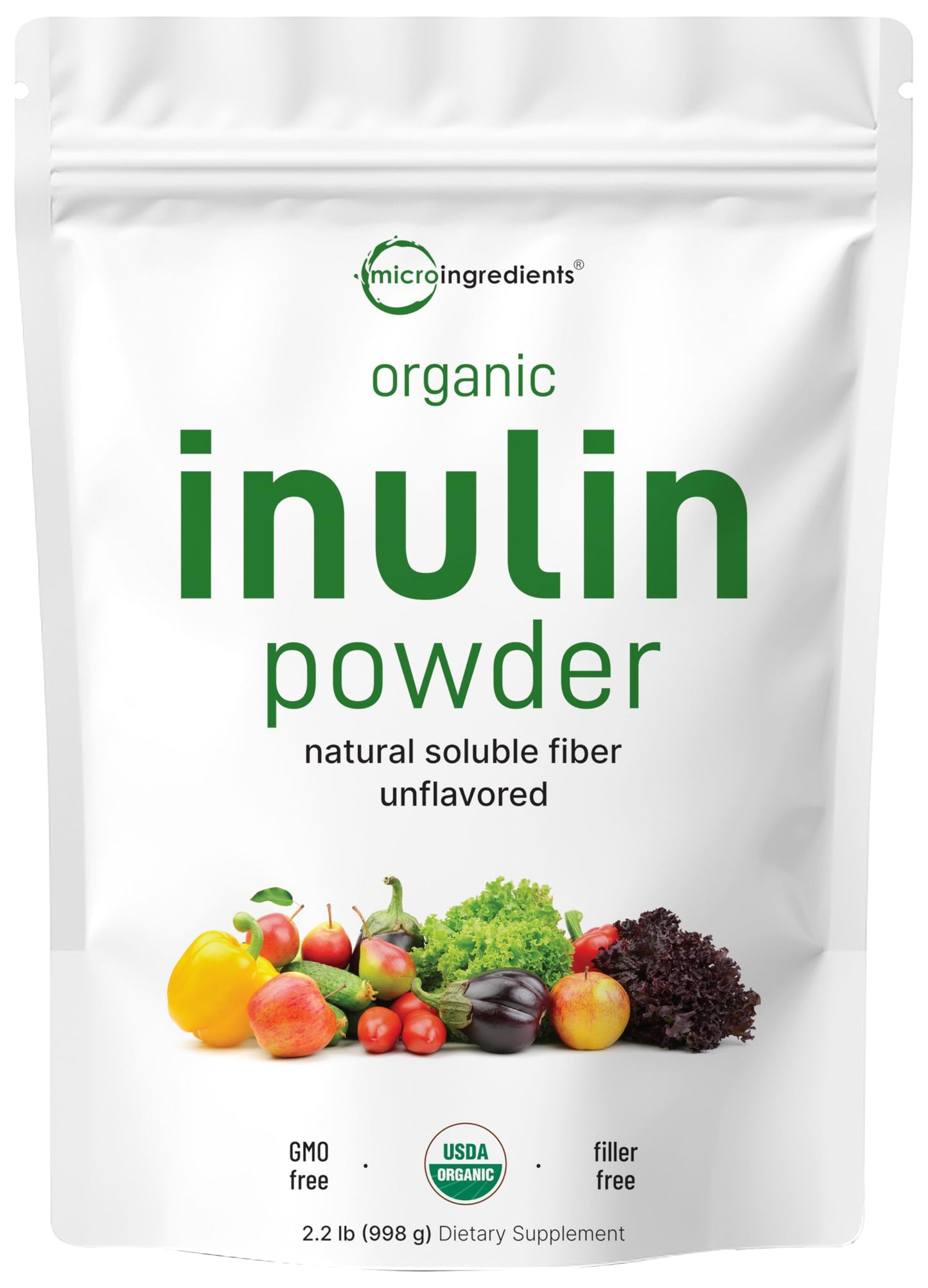Micro Ingredients Organic Inulin FOS Fiber Powder 2.2 lb | Water-Soluble Prebiotic