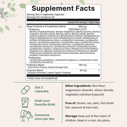 Micro Ingredients Probiotics 200 Billion CFU, 120 Veggie Capsules | Mega Probiotics for Men & Women | 40 Strains with Prebiotics, Postbiotics & Digestive Enzymes | Gut, Immune & Digestive Health