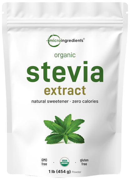 Micro Ingredients Pure Organic Stevia Powder – 1 lb Reb-A Green Leaf, Zero Calorie, Keto Friendly