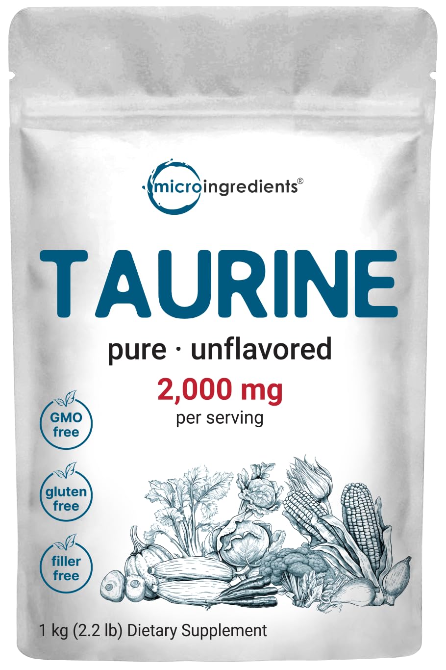 Micro Ingredients Taurine Powder Supplement | 1 KG, 2000 mg Per Serving | Unflavored Free Form | 100% Pure, Easily Absorbed