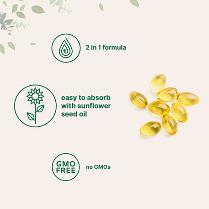 Vitamin D3 5000 IU + K2 MK-7 100 mcg – 300 Softgels | 2-in-1 D & K Complex