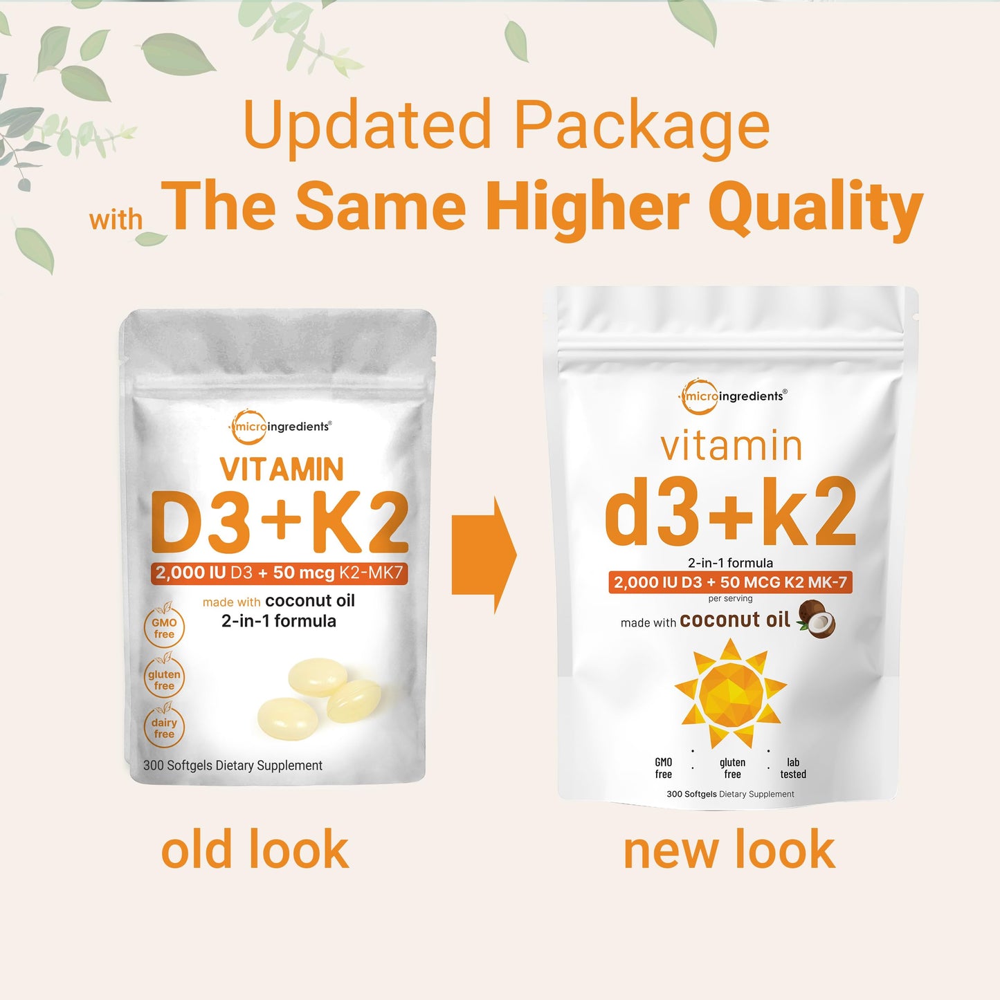 Micro Ingredients Vitamin D3 2,000 IU + K2 MK-7 50 mcg Softgels | Virgin Coconut Oil | 2-in-1 Bone, Immune & Heart Support
