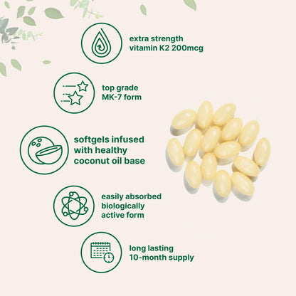 Micro Ingredients Vitamin K2 MK-7 Supplement – 200 mcg per Serving, 300 Coconut Oil Softgels, Non-GMO