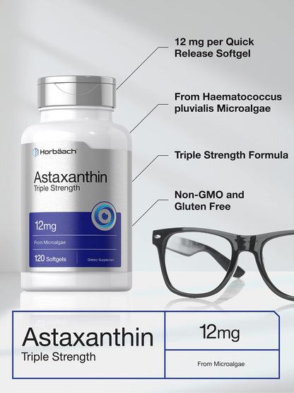 Horbäach Astaxanthin Supplement – 12mg, 120 Softgels, Triple Strength