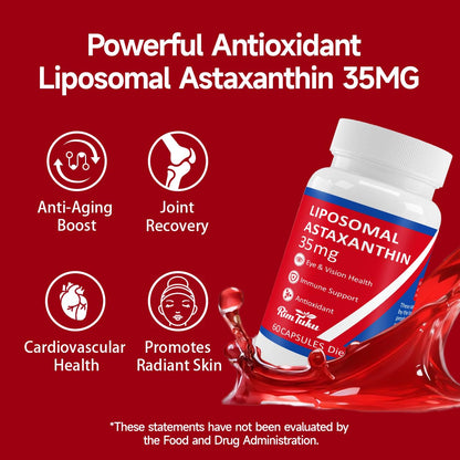 35mg Liposomal Astaxanthin Supplement – Antioxidant Support for Skin, Joints & Eyes (Vegan, Non-GMO)