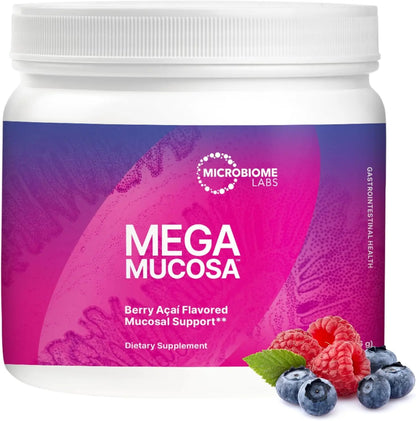 Microbiome Labs MegaMucosa Gut Health Powder – Complete Mucosal Support (Berry Acai, 5.5 oz) | Dairy-Free Immunoglobulins BritishVita | Premium UK Vitamins & Wellness Supplements