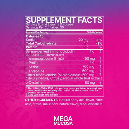 Microbiome Labs MegaMucosa Gut Health Powder – Complete Mucosal Support (Berry Acai, 5.5 oz) | Dairy-Free Immunoglobulins BritishVita | Premium UK Vitamins & Wellness Supplements