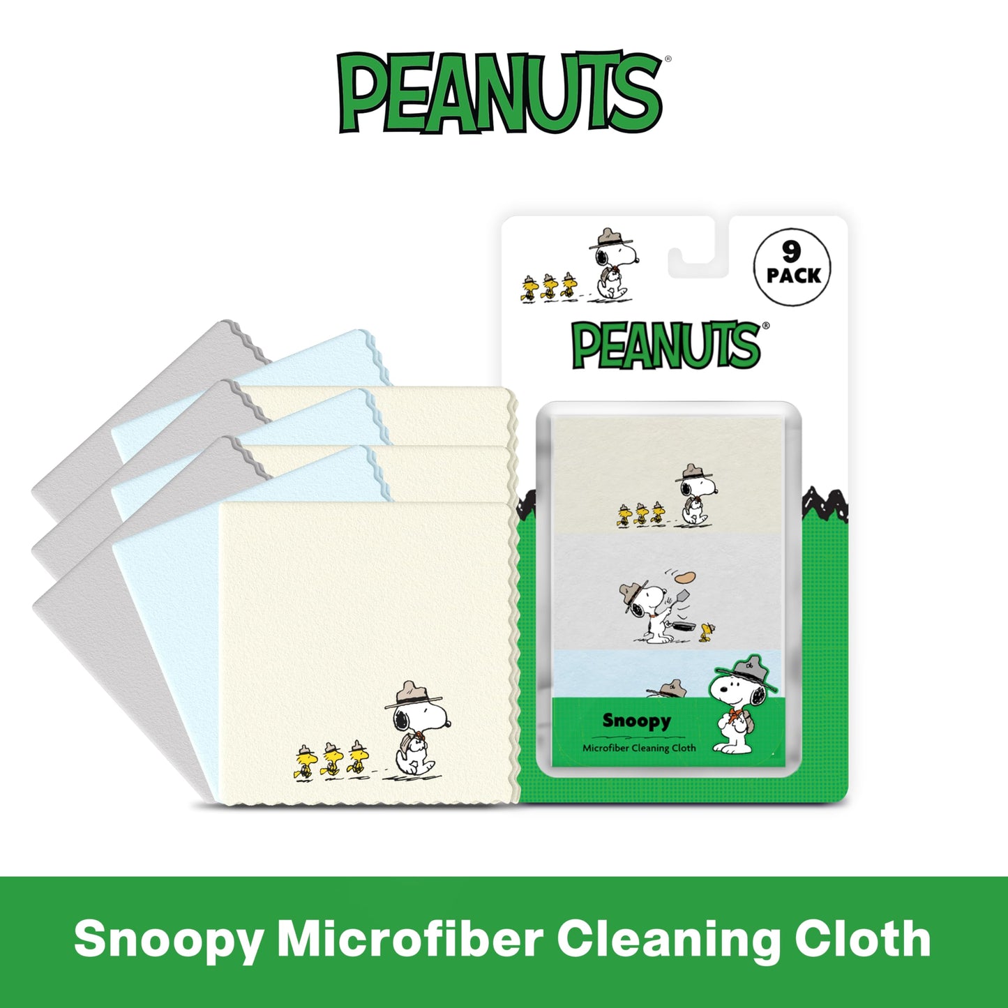 Microfiber Cloth & Glasses Wipes (9 Pack) - Lens & Screen Cleaning Cloths | Snoopy