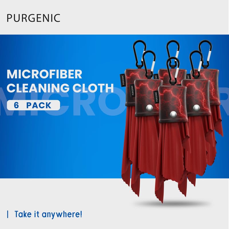 Microfiber Cloth & Glasses Wipes (6 Pack) - Lens & Eyewear Cleaning Cloths - Red