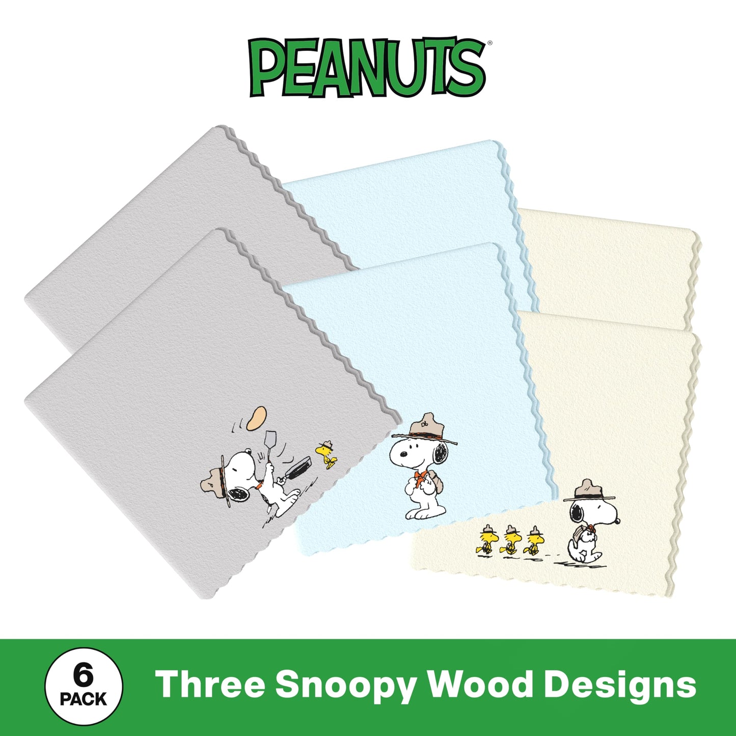 Microfiber Cloth & Glasses Wipes (6 Pack) – Lens Cleaning Cloths for Glasses, Phones, Cameras | Snoopy