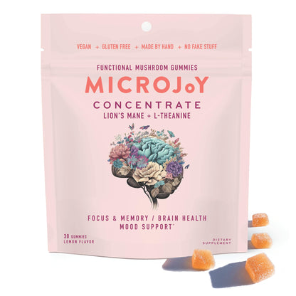 Microjoy Concentrate Gummies – Focus, Memory & Mood Support | Lemon Flavor (Vegan, Non-GMO, Gluten-Free) | 30 Servings