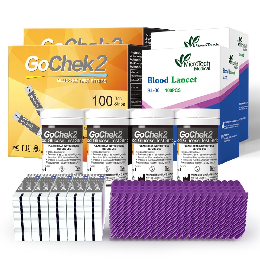 MicroTech Blood Glucose Test Strips & Lancets for GoCheck2 – 200 Count, 180-Day Opening Valid