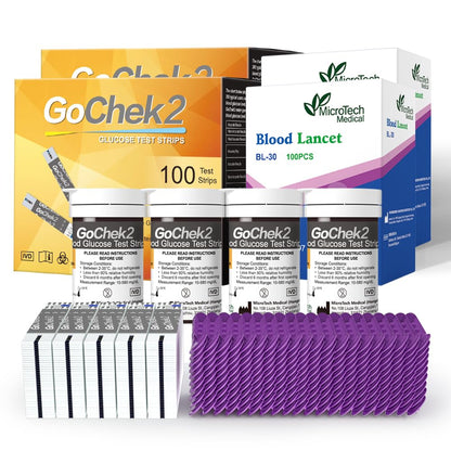 MicroTech Blood Glucose Test Strips & Lancets for GoCheck2 – 200 Count, 180-Day Opening Valid
