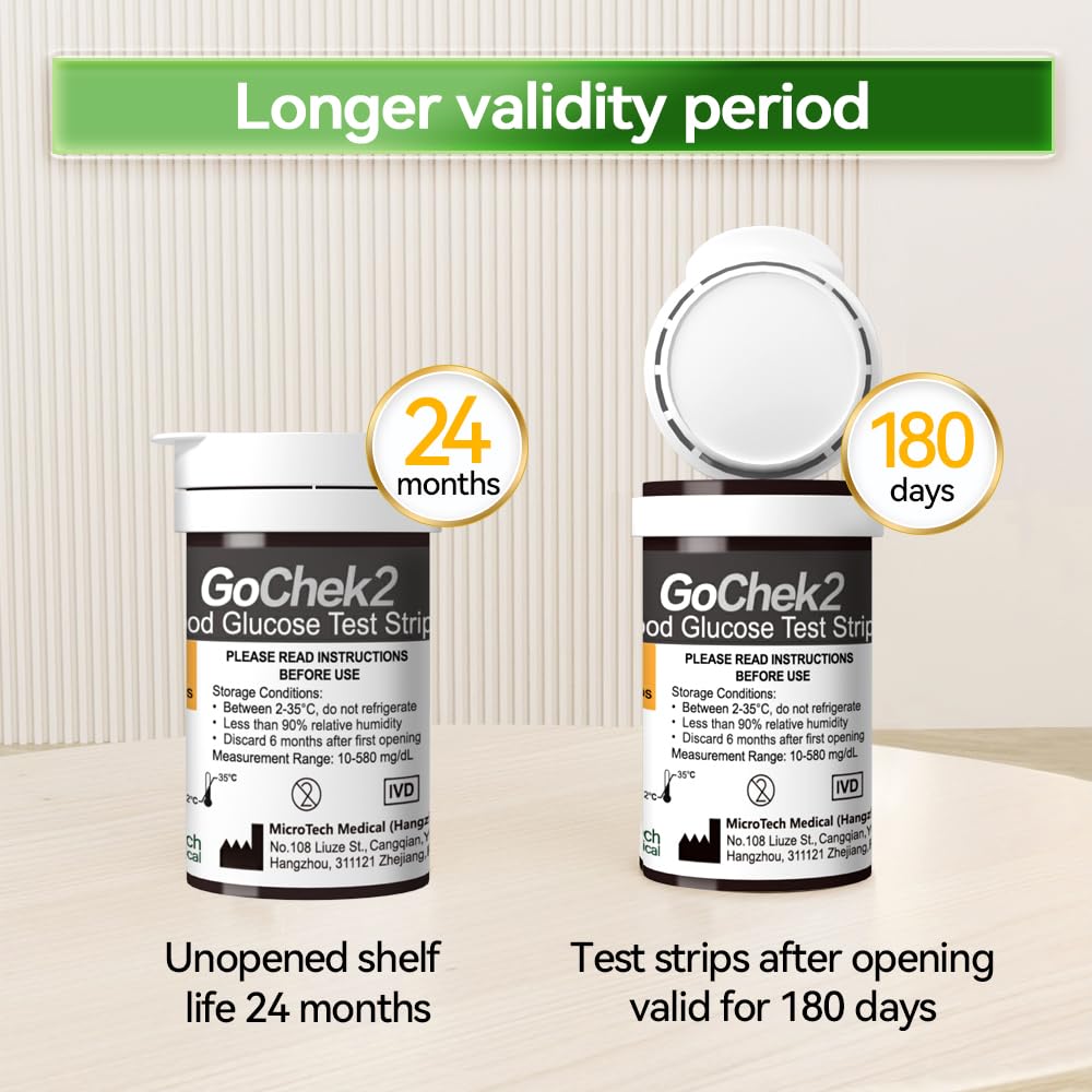 MicroTech Blood Glucose Test Strips & Lancets for GoCheck2 – 200 Count, 180-Day Opening Valid