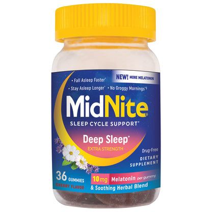MidNite Deep Sleep Extra Strength 10 mg Melatonin Gummies – Drug-Free Sleep Aid for Adults (36 Gummies)