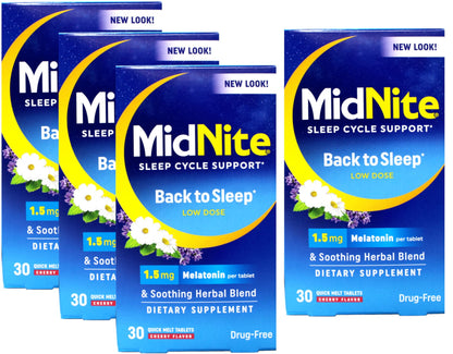 MidNite Sleep Aid for Occasional Sleeplessness — 4-Pack, 30 Cherry Chewables Each
