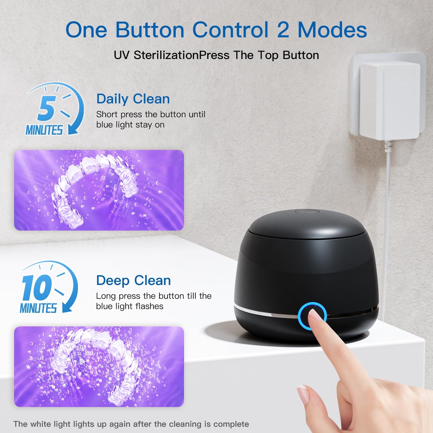 Midomi Ultrasonic Retainer Cleaner - 45kHz, 5/10 Min Modes, USB-C UV Lid, 200ml Pod (Black)