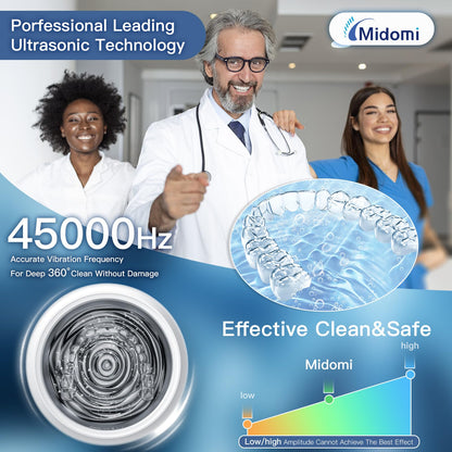 Midomi Ultrasonic Retainer Cleaner 45kHz (White) | 5min/10min Modes | USB-C Rechargeable UV Lid