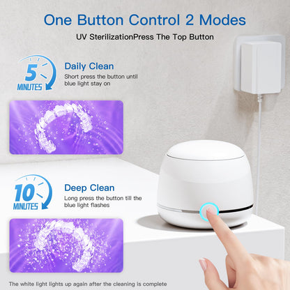 Midomi Ultrasonic Retainer Cleaner 45kHz (White) | 5min/10min Modes | USB-C Rechargeable UV Lid