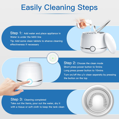 Midomi Ultrasonic Retainer Cleaner 45kHz (White) | 5min/10min Modes | USB-C Rechargeable UV Lid