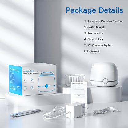 Midomi Ultrasonic Retainer Cleaner 45kHz (White) | 5min/10min Modes | USB-C Rechargeable UV Lid