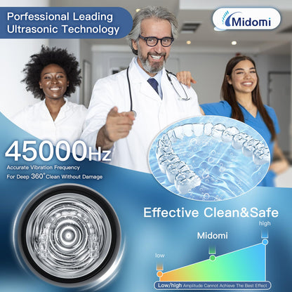 Midomi Ultrasonic Retainer Cleaner - 45kHz, 5/10 Min Modes, USB-C UV Lid, 200ml Pod (Black)