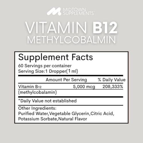Midtown Supplements B12 5000 mcg – Sublingual Methylcobalamin Drops | Energy & Mood Booster